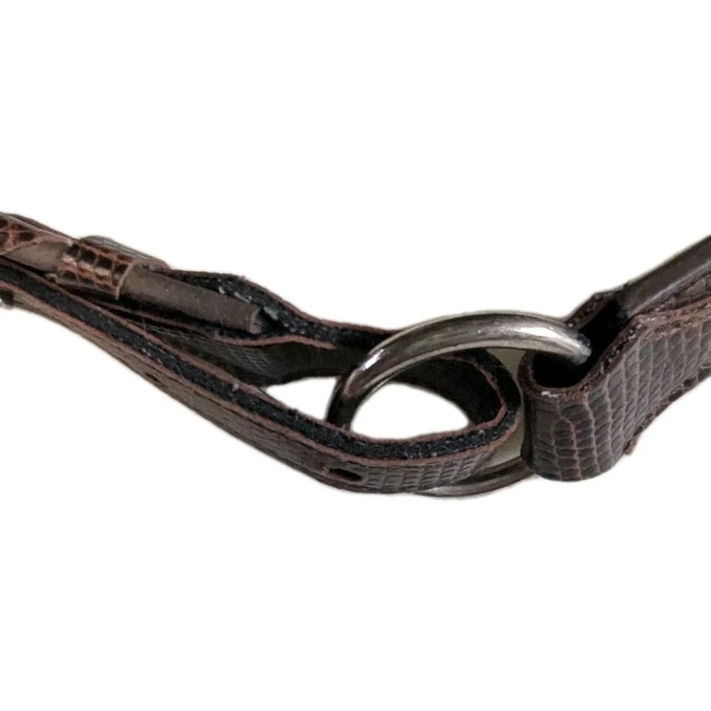 Vintage 90s Brown Lizard Embossed Braided Belt Silver O-Ring Buckle Reptile